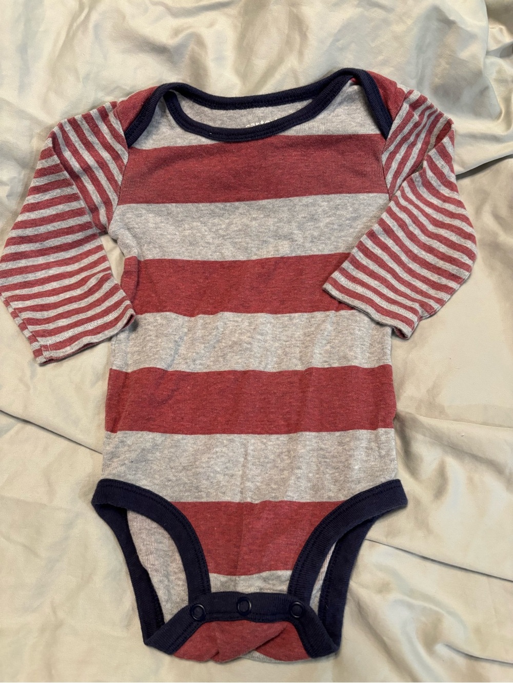 Carter's Red & Gray Striped Long-Sleeve Baby Onesie